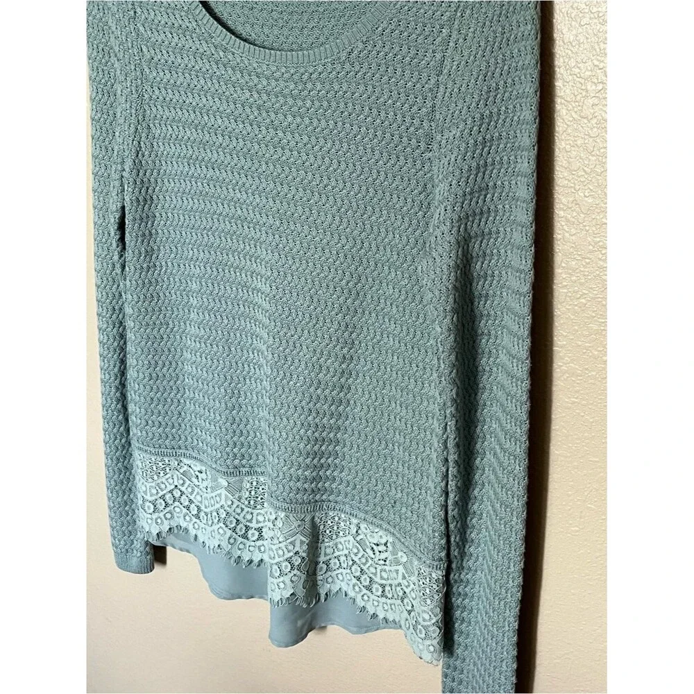 Lucky Brand Cotton-Blend Pullover Seafoam Sweater with Lace Bottom Size Medium